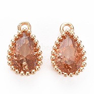 Brass Inlaid Cubic Zirconia Charms, Nickel Free, Long-Lasting Plated, Real 18K Gold Plated, Teardrop, Peru, 8x5x2mm, Hole: 0.8mm(KK-S356-771L)