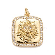 Brass Micro Pave Cubic Zirconia Pendants, Real 18K Gold Plated, Lead Free & Cadmium Free, Square with Lion, Clear, 21x18x5mm, Hole: 3mm(KK-A161-24G)