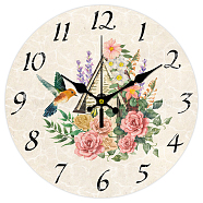 MDF Printed Wall Clock, for Home Living Room Bedroom Decoration, Flat Round, Flower, 300mm(HJEW-WH0058-003)
