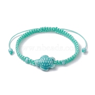 Porcelain Tortoise Braided Bead Bracelets, Nylon Adjustable Bracelet, Dark Turquoise, Inner Diameter: 2~2-7/8 inch(5~7.3cm)(BJEW-JB10058-03)