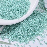 MIYUKI Delica Beads, Cylinder, Japanese Seed Beads, 11/0, (DB0626) Dyed Light Aqua Green Silver Lined Alabaster, 1.3x1.6mm, Hole: 0.8mm, about 10000pcs/bag, 50g/bag(SEED-X0054-DB0626)