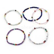 Natural Mixed Gemstone and Natural Color Agate Stretch Bracelets, with Real 18K Gold Plated 925 Sterling Silver Spacer Beads, 2-1/4 inch(5.8cm)(BJEW-JB04001)