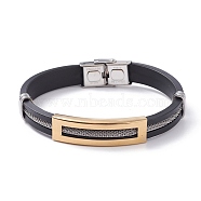 304 Stainless Steel Silicone Bracelets, with Watch Band Clasps, Golden & Stainless Steel Color, 215x10x3mm(BJEW-O134-02A)