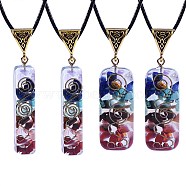 4Pcs 2 Styles Chakra Jewelry, Resin Orgonite Necklaces, with Waxed Cord, Natural Gemstone Inside and Velvet Bag, Rectangle, Antique Golden, 2pcs/style(NJEW-SZ0001-06)