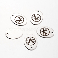 Spray Painted Stainless Steel Pendants, Oval with  inchV inch Pattern, Stainless Steel Color, 30x22x1mm, Hole: 3mm(STAS-I048-N03)