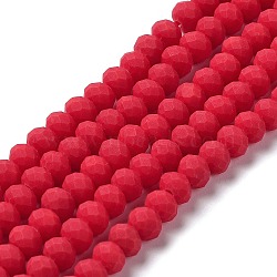 Glass Beads Strands, Faceted, Frosted, Rondelle, Crimson, 6x4.5mm, Hole: 1mm, about 86pcs/strand, 16.14''(41cm)(EGLA-A034-P6mm-MD22)