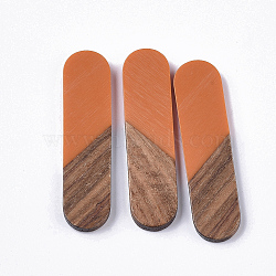 Resin & Walnut Wood Cabochons, Oval, Orange, 45x11x3~4mm(RESI-Q210-014A-A03)