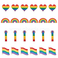 SUNNYCLUE 24Pcs 4 Style Pride Enamel Pins, Rainbow Flag & Heart & Rectangle & Rainbow Alloy Brooches for Backpack Clothes, Light Gold, Cadmium Free & Nickel Free & Lead Free, Colorful, 16~35x7~30x2mm, Pin: 1mm, 6pcs/style(JEWB-SC0001-14)