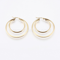 201 Stainless Steel Hoop Earrings, with 304 Stainless Steel Pin, Double Ring, 12 Gauge, Golden, 45x44x2mm, Pin: 0.7x1mm(X-EJEW-I213-B-02G)