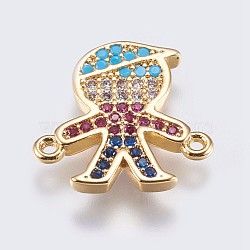 Brass Micro Pave Cubic Zirconia Links, Boy, Colorful, Golden, 15x15x2mm, Hole: 1mm(ZIRC-G138-32G)