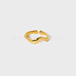 Elegant 304 Stainless Steel Wave Open Cuff Rings, Minimalist Design, Real 18K Gold Plated(TE5640-2)