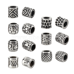 DICOSMETIC 14Pcs 7 Style 304 Stainless Steel European Beads, Large Hole Beads, Column, Antique Silver, 2pcs/style(STAS-DC0004-61)