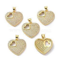 Brass Cubic Zirconia Pendants, Long-Lasting Plated, Lead Free & Cadmium Free, Real 18K Gold Plated, Heart, Clear, 20.5x21x3.5mm, Hole: 3.5x4mm(KK-B047-14G)