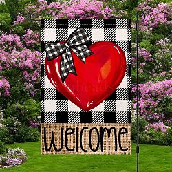 Valentine's Day Theme Linen Garden Flags, Double Sided Yard Flags Banner Sign, for Anniversary Wedding House Outdoor Decoration, Rectangle with Tartan Heart, Red, 450x310x3mm(AJEW-H146-03E)