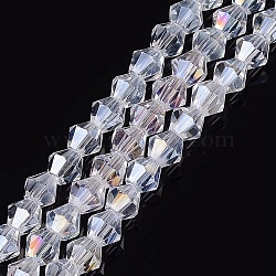 Glass Beads Strands, AB Color Plated, Faceted, Bicone, Clear AB, 4x4mm, Hole: 1mm, about 92~96pcs/strand, 13.78~14.37 inch(X-EGLA-S056-04)