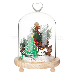 Heart Glass Dome Cover, Decorative Display Case, Cloche Bell Jar Terrarium with Wood Base, BurlyWood, 212mm(AJEW-WH0505-28B)