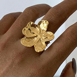 304 Stainless Steel Flower Cuff Rings, Golden, Inner Diameter: 17.8mm(QT8325-2)