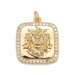 Brass Micro Pave Cubic Zirconia Pendants, Real 18K Gold Plated, Lead Free & Cadmium Free, Square with Lion, Clear, 21x18x5mm, Hole: 3mm(KK-A161-24G)