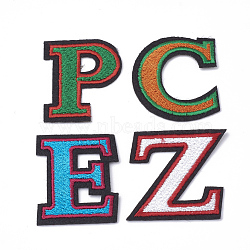 Computerized Embroidery Cloth Iron On/Sew On Patches, Costume Accessories, Appliques, Alphabet, Mixed Color, 47~49x38~44x1.5mm, 4pcs/set(AJEW-S068-57)