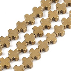 Electroplated Synthetic Non-magnetic Hematite Beads Strands, Cross, Golden Plated, 6.5x6.5x3mm, Hole: 0.8mm, about 62pcs/strand, 16.02''(40.7cm)(G-J211-A06-03)