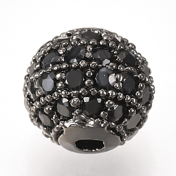 Brass Micro Pave Cubic Zirconia Beads, Round, Black, Gunmetal, 8mm, Hole: 1.5mm(ZIRC-Q013-8mm-143B)