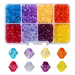 1160Pcs 8 Colors Transparent Acrylic Beads, Faceted, Bicone, Mixed Color, 5x4.5mm, Hole: 1.2mm, 6g, about 145pcs/color(MACR-YW0001-86)