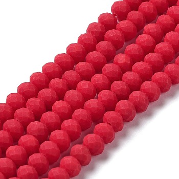 Glass Beads Strands, Faceted, Frosted, Rondelle, Crimson, 6x4.5mm, Hole: 1mm, about 86pcs/strand, 16.14''(41cm)