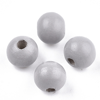 Painted Natural Wood Beads, Round, Light Grey, 10x8.5~9mm, Hole: 2~3mm