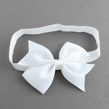 Elastic Baby Headbands, Bows for Girls, Cloth, White, 110mm