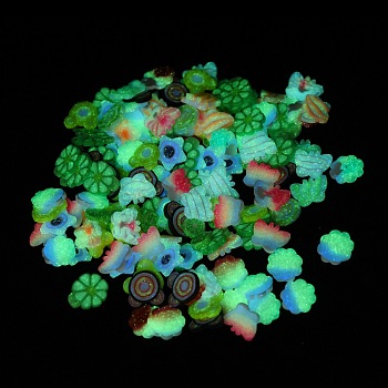 Handmade Luminous Polymer Clay Cabochons, for DIY Jewelry Crafts Supplies, Glow in the Dark, Mixed Shape, Mixed Color, 6~11x5.5~10x1~1.5mm