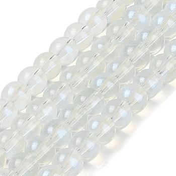 Glass Bead Strands, with Glitter Powder, Round, White, 8x7.5mm, Hole: 1mm, about 105pcs/strand, 31.02''(78.8cm)