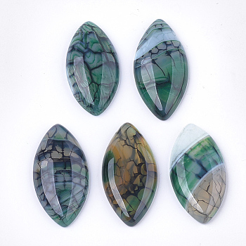 Natural Crackle Agate Cabochons, Dyed, Horse Eye, Light Sea Green, 39x20x6mm