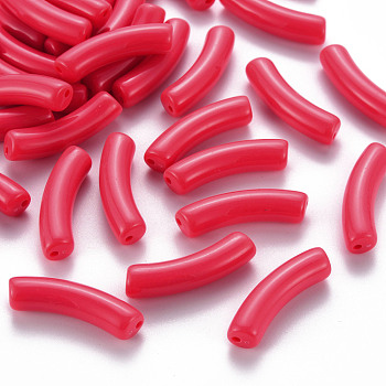 Opaque Acrylic Beads, Curved Tube, Cerise, 32x9.5x8mm, Hole: 1.8mm, about 330pcs/500g