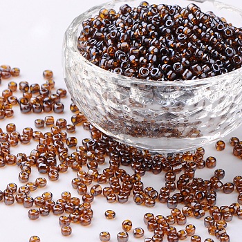 Glass Seed Beads, Trans. Colours Lustered, Round, Dark Goldenrod, 3mm, Hole: 1mm, about 1111pcs/50g, 50g/bag, 18bags/2pounds
