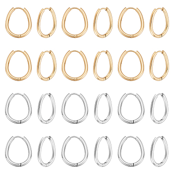 24Pcs 2 Colors Stainless Steel Hoop Earrings, 304 Stainless Steel Needle & 201 Stainless Steel Rings, Teardrop, Golden & Stainless Steel Color, 22.5x18x2.5mm, 12pcs/color