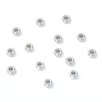 202 Stainless Steel Spacer Beads, Flat Round, Stainless Steel Color, 3x1.5mm, Hole: 1.2mm