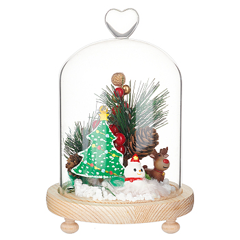 Heart Glass Dome Cover, Decorative Display Case, Cloche Bell Jar Terrarium with Wood Base, BurlyWood, 212mm