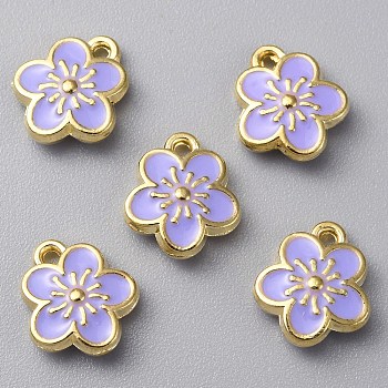 Alloy Pendants, Double-sided Enamel, Plum Blossom Flower Charm, Lilac, 12x10.5x3mm, Hole: 1.5mm