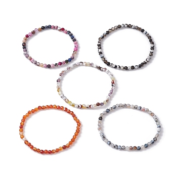 Dyed Natural Fire Crackle Agate Bead Bracelets for Women, Stretch Bracelets, Mixed Color, Inner Diameter: 2~2-1/8 inch(5.2~5.4cm)
