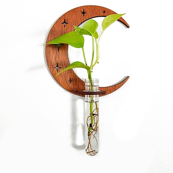 Plant Propagation Station with Wood Stand, Plant Terrarium for Hydroponics Home Hanging Decor, Moon, 140x130mm