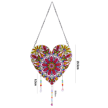 DIY Resin Sun Catcher Pendant Decoration Diamond Painting Kit, for Home Decorations, Heart, Floral Pattern, 195mm