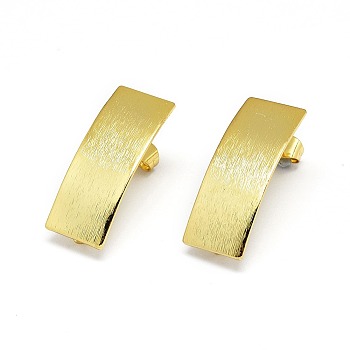 Brass Stud Earrings Findings, with Loop, Cadmium Free & Nickel Free & Lead Free, Long-Lasting Plated, Rectangle, Real 18K Gold Plated, 25.5x10x0.5mm, Hole: 2mm