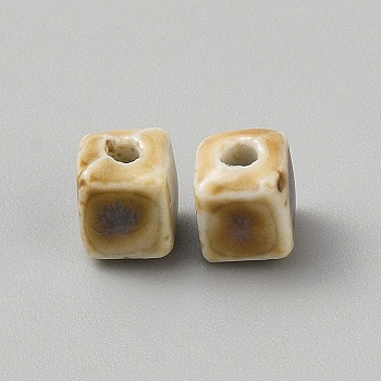 Handmade Porcelain Beads, Fancy Antique Glazed Porcelain, Cube, 8x7x7mm, Hole: 2mm