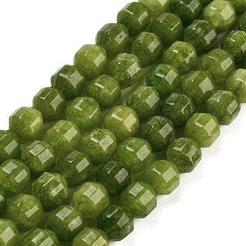 Natural Malaysia Jade Beads Strands, Dyed, Faceted Bicone Barrel Drum, Olive Drab, 10x9.5mm, Hole: 1mm, about 38pcs/strand, 14.88 inch(37.8cm)