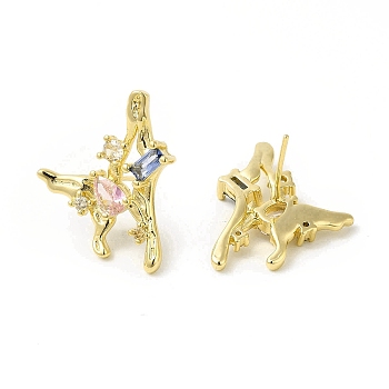Colorful Cubic Zirconia Butterfly Stud Earrings, Brass Jewelry for Women, Cadmium Free & Nickel Free & Lead Free, Real 18K Gold Plated, 23x19mm, Pin: 0.8mm