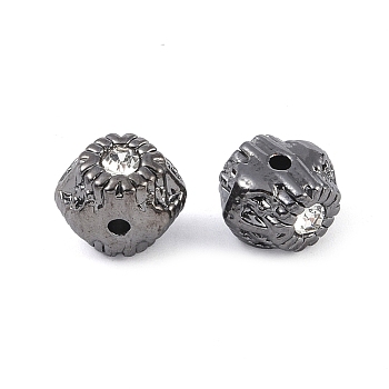 Alloy Beads, with Rhinestone, Rhombus, Clear, 9x10x7mm, Hole: 1.3mm