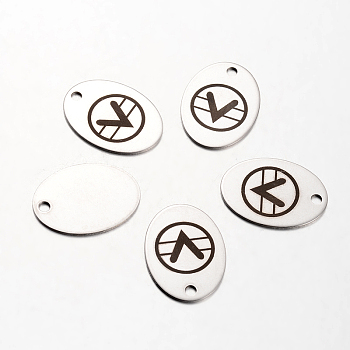 Spray Painted Stainless Steel Pendants, Oval with  inchV inch Pattern, Stainless Steel Color, 30x22x1mm, Hole: 3mm