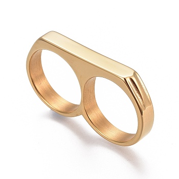 304 Stainless Steel Finger Rings, Double Rings, Golden, Size 10, 20mm