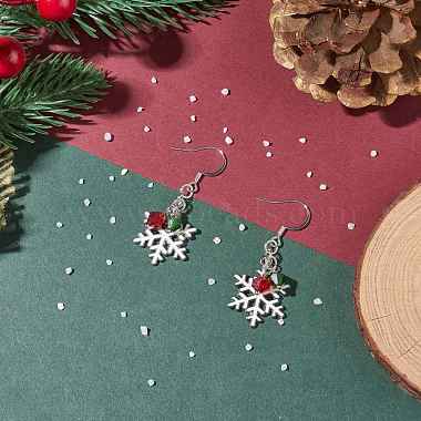 Christmas Snowflake Alloy Dangle Earrings with Glass Beads(EJEW-TA00077)-2