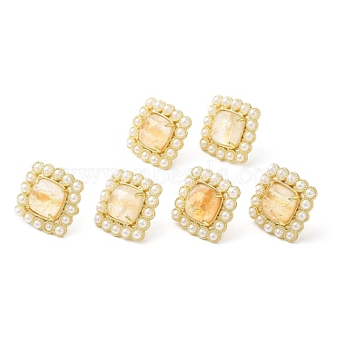 Natural Citrine Square Stud Earrings with Plastic Pearl Beaded(EJEW-E599-03G-03)-2